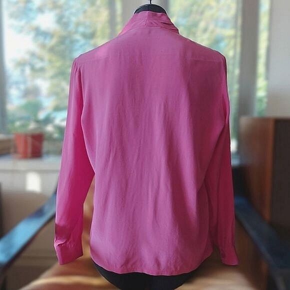 Vtg fuschia silk faux wrap shawl collar blouse - Picture 3 of 15